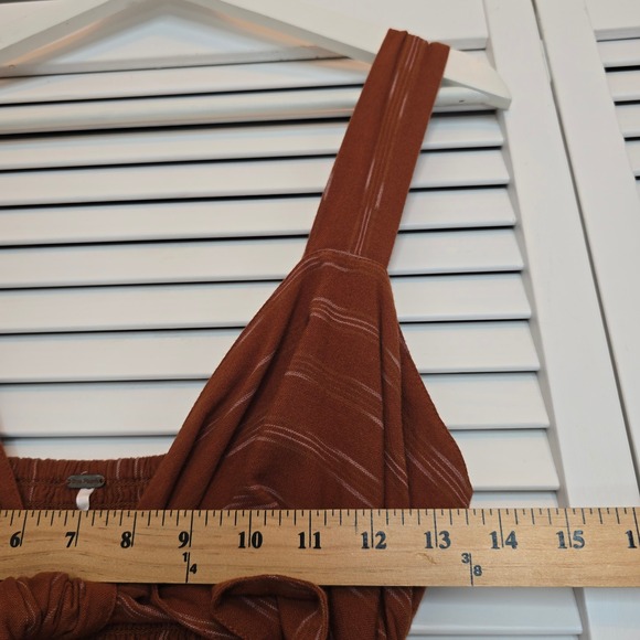 FREE PEOPLE Midi Dress Caldasi Bronze Striped Tie Front Sz XS Cottagecore Casual - Picture 11 of 14